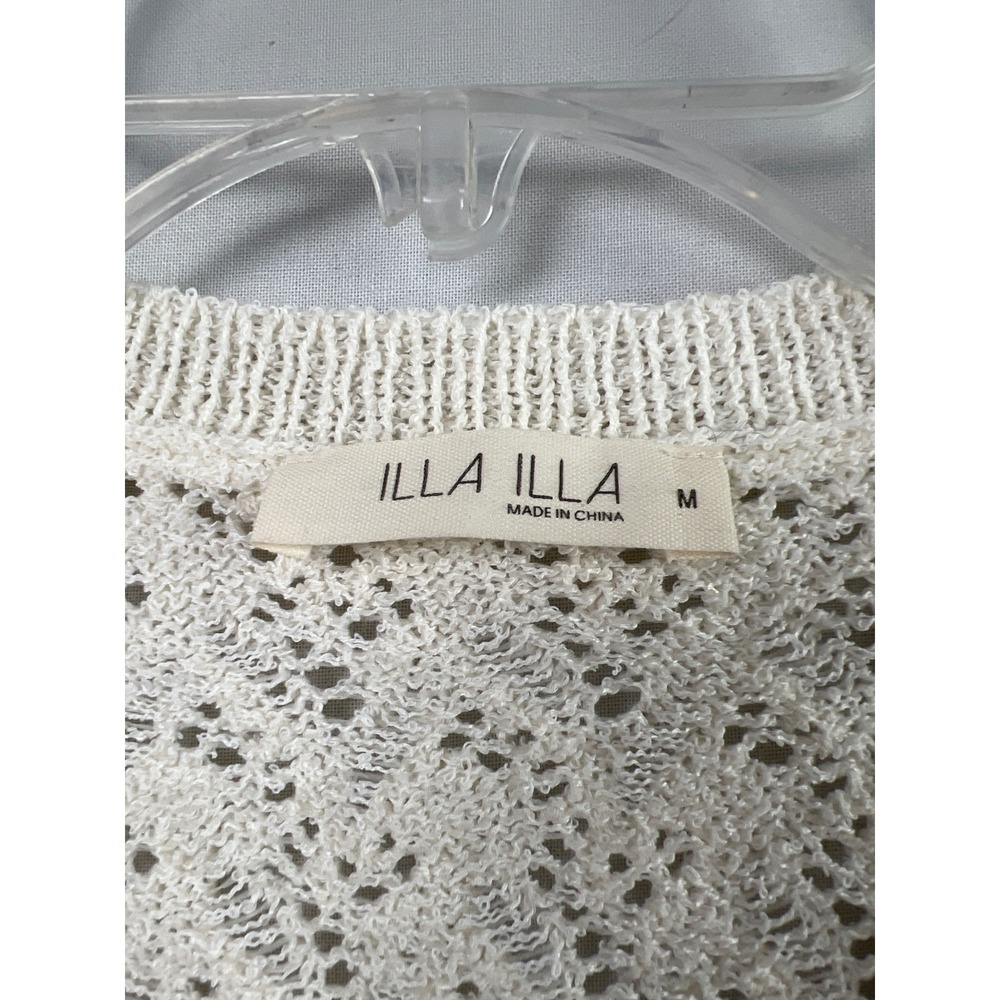 Illa Illa Crochet Top Womens Medium Ivory Eyelet Tiered Coquette Cottage Core - Picture 2 of 8